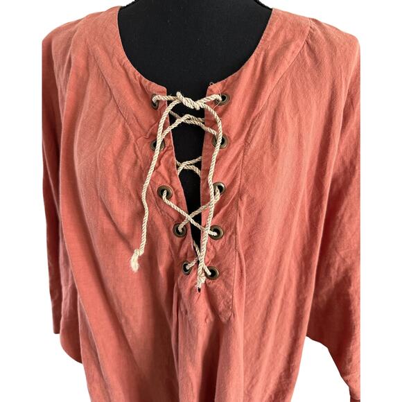 MES DEMOISELLES Linen Tunic Dress with V-Neck Tie - OS - Picture 2 of 10